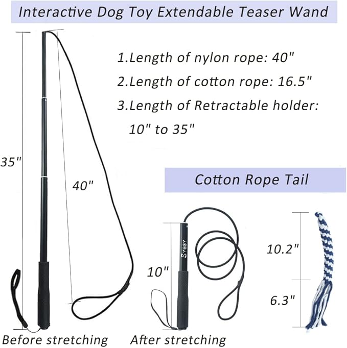 Flirt Pole for Dogs, Interactive Teaser Wand with 1 Fleece Rope Toy for Chase and Tug of War, Durable for Large & Medium Dogs, Interactive Exercise Game in Yard Park