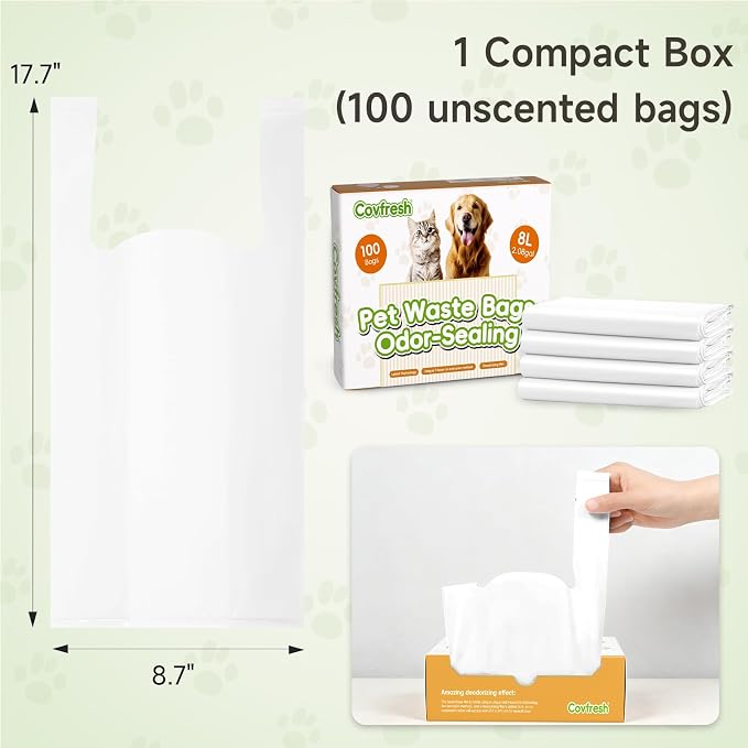Odor Sealing Dog Poop Bags with Handles – 100 Count – Large Capacity | Heavy Duty Thick Pet Waste Bags - Leak Proof, Odor - Blocking (White)