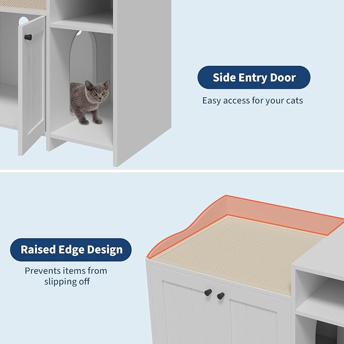 GarveeLife Cat Litter Box Enclosure Furniture, Hidden Litter Box Cabinet, Indoor Wooden Cat Washroom, Pet House, Dog Proof Hideaway Kitty Litter Box Enclosure, Side End Table with Storage, White
