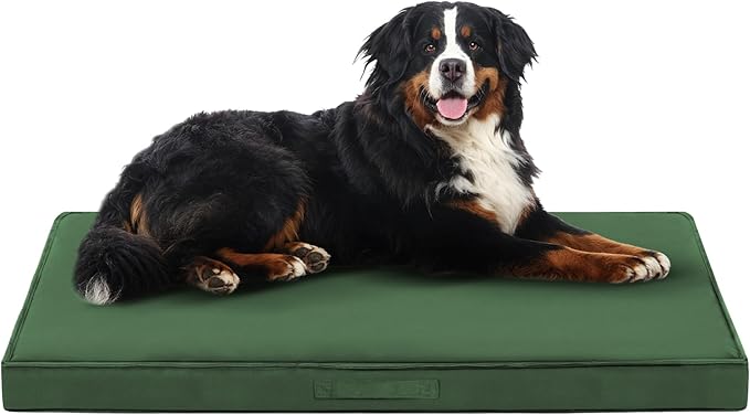 Outdoor Dog Bed Large Sized Dog, Waterproof Extra Large Dog Bed, 47x29x3.5 Inch, Orthopedic Dog Bed with Removable Washable Cover, Flat Rectangle Pet Crate Pad for Kennel, Outside, Dark Green
