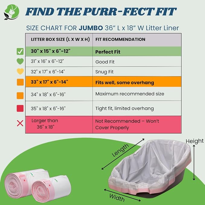 Cat Litter Box Liners - 100% Compostable - Drawstring Close - Scent Free - Jumbo Size XL (36" L x 18" W) - 40 Micron (1.6 Mil) Heavy Duty - 20 Count - Scratch, Tear & Leak Resistant