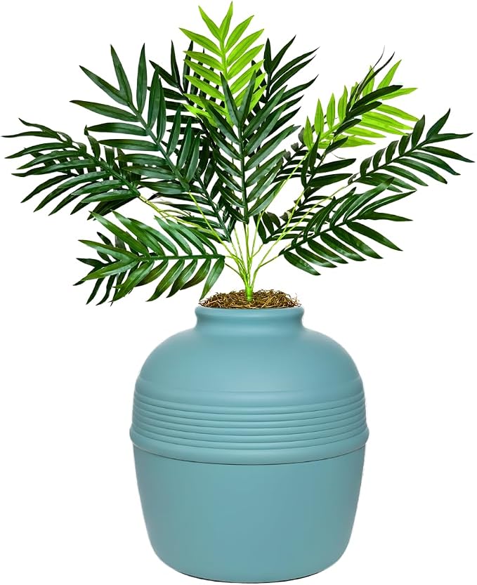 Good Pet Stuff Original Hidden Litter Box Planter, Decorative Cat Litter Enclosure with Carbon Filter, Artificial Palm Plant, Upgraded Design, Easy to Clean, Base Kit, Caribbean Blue