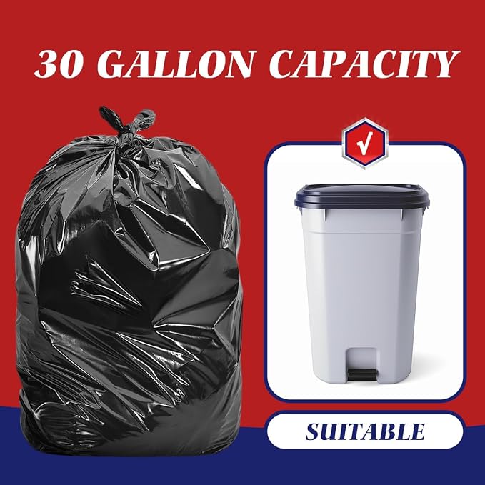 Teivio Black Large Trash Bags 30-33 Gallon 300 Count | Large Multipurpose | Fit 23,25,30,33 gallon Garbage Bin Liner | Kitchen | Lawn And Leaf Bags Outdoor Yard Waste Bag | Workshops Trash