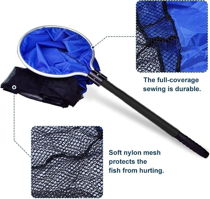 Koi Fish Tank Net, Semi-Permeable Fishing Soft Lightweight Mesh Basket Aquarium Netting Long Handle Large Koi Sock Net for Large Fish Eggs Safety, Isolating, Transfer