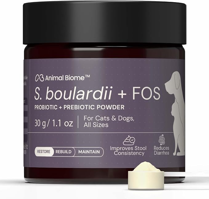 Animal Biome S. Boulardii + FOS Powder Probiotics for Dogs & Cats 30g (50 Scoops), Saccharomyces Boulardii Dog Probiotic + Prebiotic for Gut Health, Loose Stool, Sensitive Stomach Microbiome Support