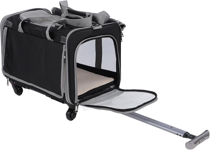 Pet Carrier with Wheels, Expandable Rolling Cat Dog Carrier for Medium and Small Dogs and Cats Pet Travel on Wheels with Upgraded and Telescopic Handle