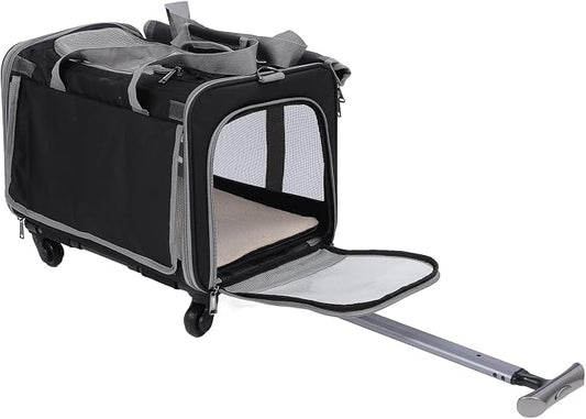 Pet Carrier with Wheels, Expandable Rolling Cat Dog Carrier for Medium and Small Dogs and Cats Pet Travel on Wheels with Upgraded and Telescopic Handle