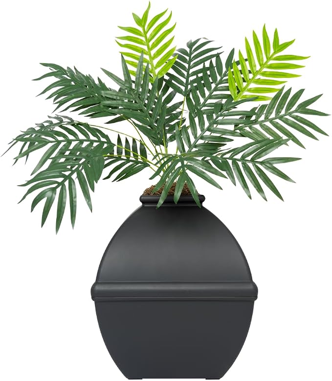 Good Pet Stuff Courtyard Hidden Litter Box Planter, Decorative Cat Litter Enclosure with Carbon Filter, Artificial Palm Plant, Square Design, Easy to Clean, Base Kit, Black Suede