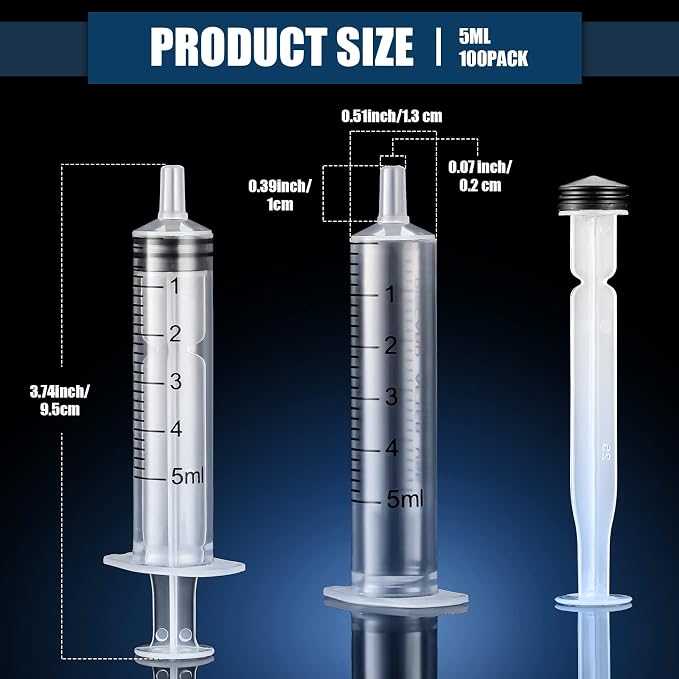 Zhengmy 100 Pack Bulk Plastic Syringe with Luer Slip Tip, Individually Sterile Sealed, Liquid Oral Syringe with Measure Scale No Needle for Pets Feeding(5 ml)