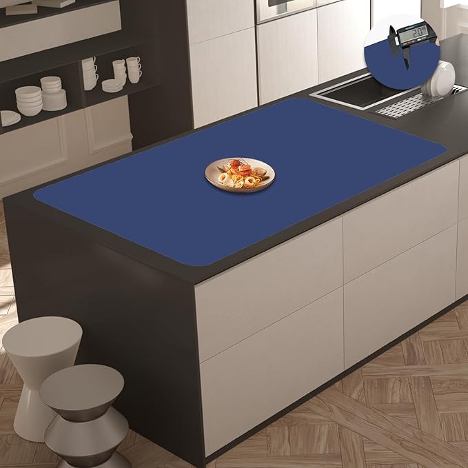 2MM Extra Thick Silicone Mats for Kitchen Counter, 35.4"x23.6" Kitchen Island Largest Heat-Resistant Baking Mat, Thicker Non-slip Desk Protect Mat, Multipurpose Countertop Protector, Deep Blue