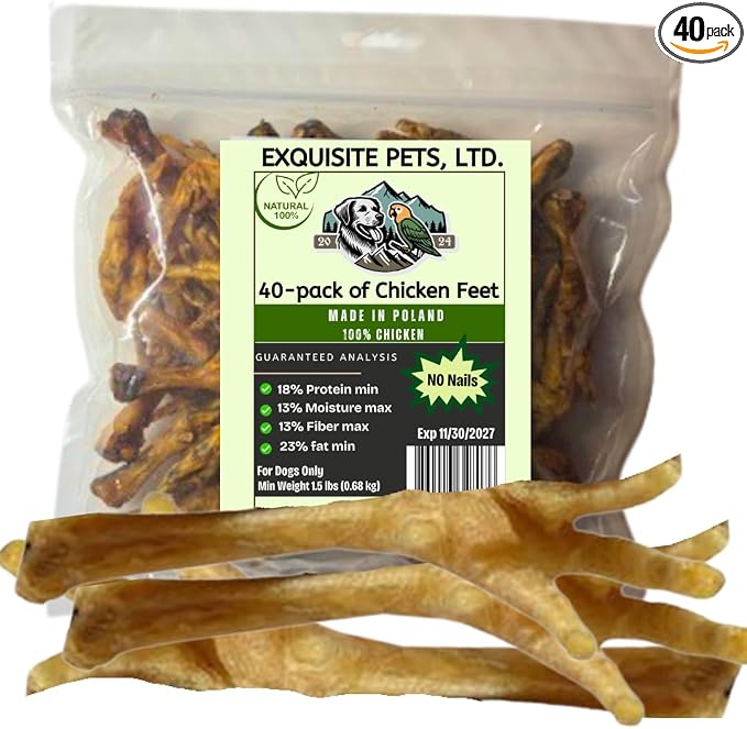 Exquisite Pets (40)-Pack of Chicken Feet for Dogs All-Natural, No Nails Premium Quality Dehydrated Dog Treats