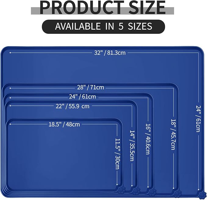 Reopet Silicone Pet Feeding Mat - Waterproof & Non-Slip Dog Cat Placemat | High Raised Edges Prevent Food & Water Spills to Protect Floors, Easy to Clean, Fit for Dog Cat Bowls