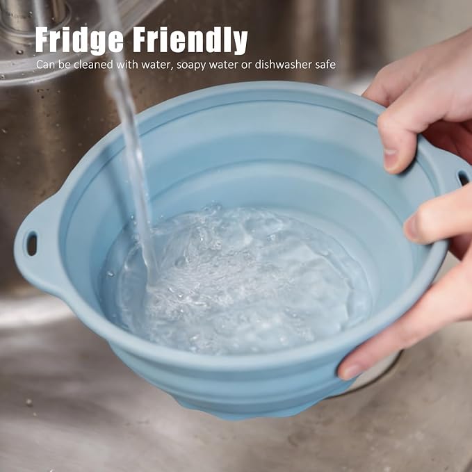 Collapsible Silicone Mixing Bowl - 1800ml(60 fl oz) - BPA Free, Dishwasher Safe, Non-Slip Base Space Saving for Kitchen, Camping & Travel (Blue)