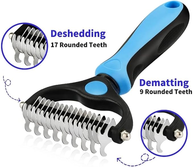 Pet Deshedding Brush & Cat Comb – Tool for Dogs & Cats, for All Coats(Blue)