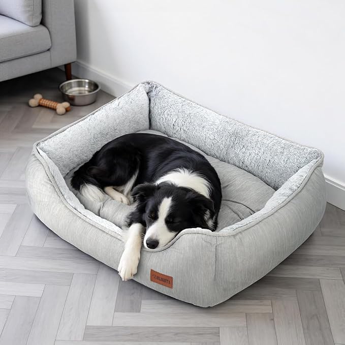 Dog Bed for Large Medium Dogs with Cool to Touch Fabric， Soft Calming Cat Beds for Indoor Cats， Reversible Square Pet Bed for Puppy, Machine Washable Non-Slip Bottom XL