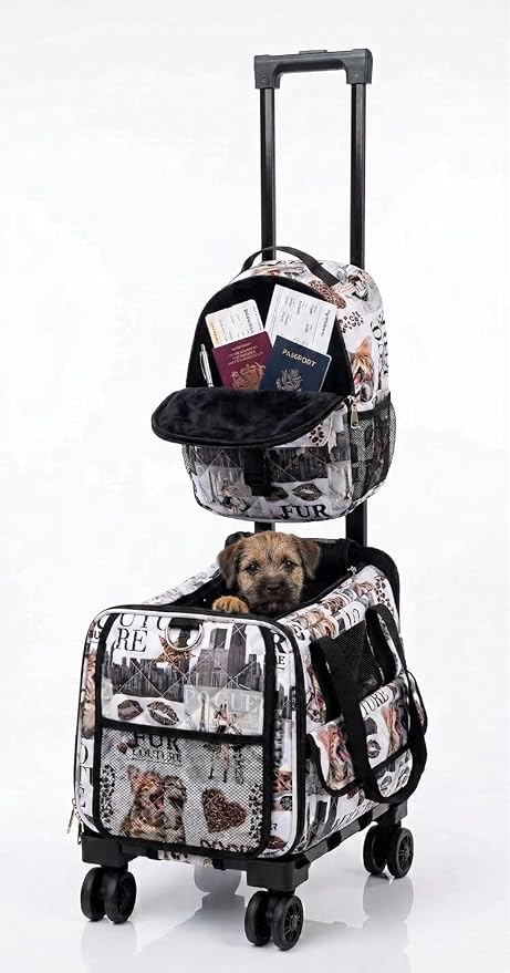 Airline Approved Pet Carrier with Wheels – 6 Removable 360° Spinner Wheels, Telescopic Handle with Phone Holder, Expandable Ventilated Cat & Dog Travel Carrier