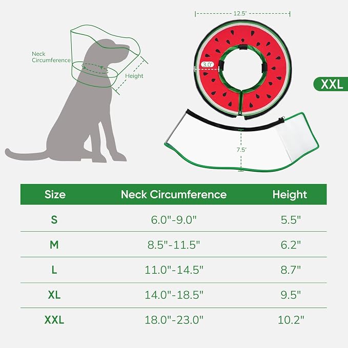 Sponge Dog Cone Collar, Dog Recovery Collar Alternative with Detachable High Clear Shield, Adjustable Soft Neck Cone for Small Medium Large Dogs, Stop Licking After Surgery (Watermelon,XXL)