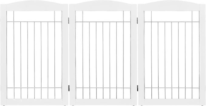 Spirich Freestanding Wire Pet Gate for Dogs, Tall Dog Gate for The Houes, Doorway, Stairs, Pet Puppy Safety Gate with Sliver Wire 60 Inches Extra Wide, 30 Inches Tall, 3 Panels, White