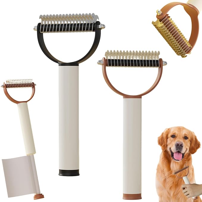 2026 Upgraded Double Sided Deshedding Pet Brush,Double Teeth Pet Grooming Comb,Professional Pets Deshedding Curve Blade Dog Brush,Suitable For Cats,Dogs,And Horses (Mix)