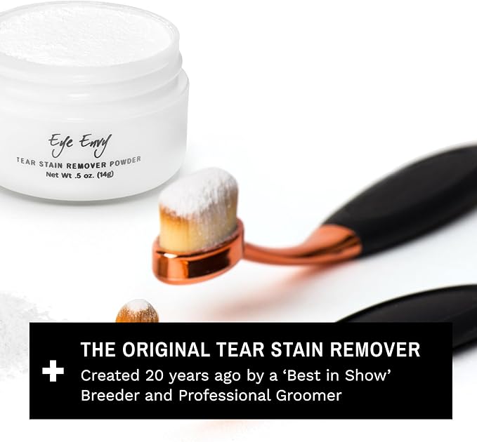 Eye Envy Tear Stain Remover Powder for Dogs and Cats. Natural, Safe Formula. Apply Around Eyes. Absorbs and Cleans Tears and Staining. Keeps Area Dry. Made in The USA. (2.5 oz)
