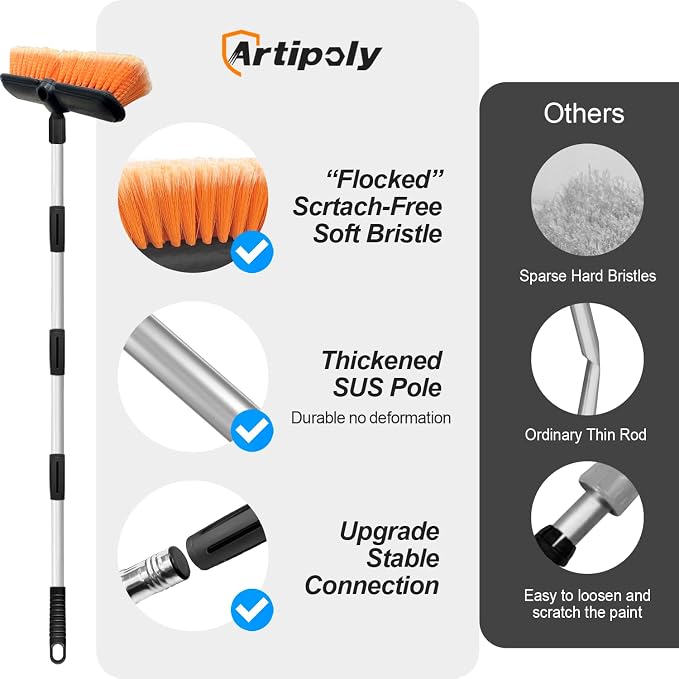 ARTIPOLY 62" Car Wash Brush with Extension Pole, Car Wash 10” Dip Soft Brush, No Scratch Car Cleaning Brush Supplies for RV Boat Truck SUV, House Siding, Snow, Floors, Extension Aluminum Alloy