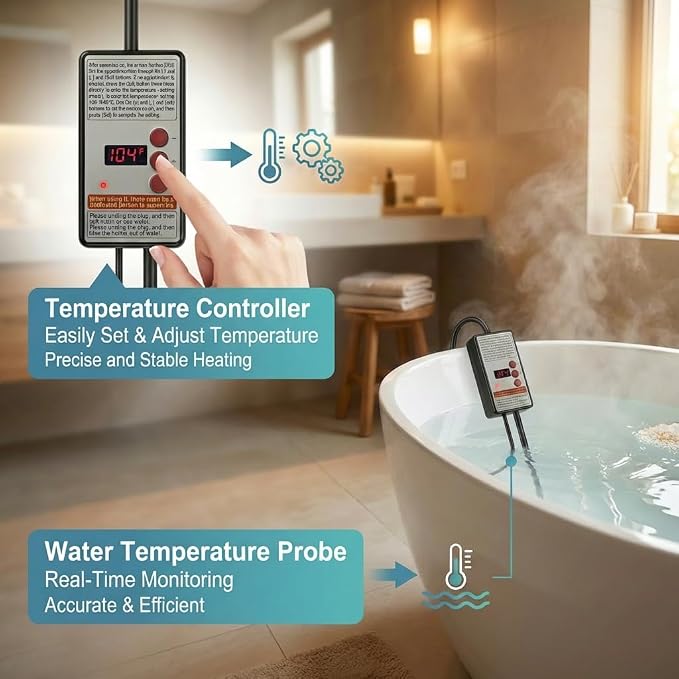 Hot Tub Heater -Portablepool Heater-1500W-Digital Display Temperature Control and Dry-Burn Protection-for Bathtubs-Buckets-Small Pools