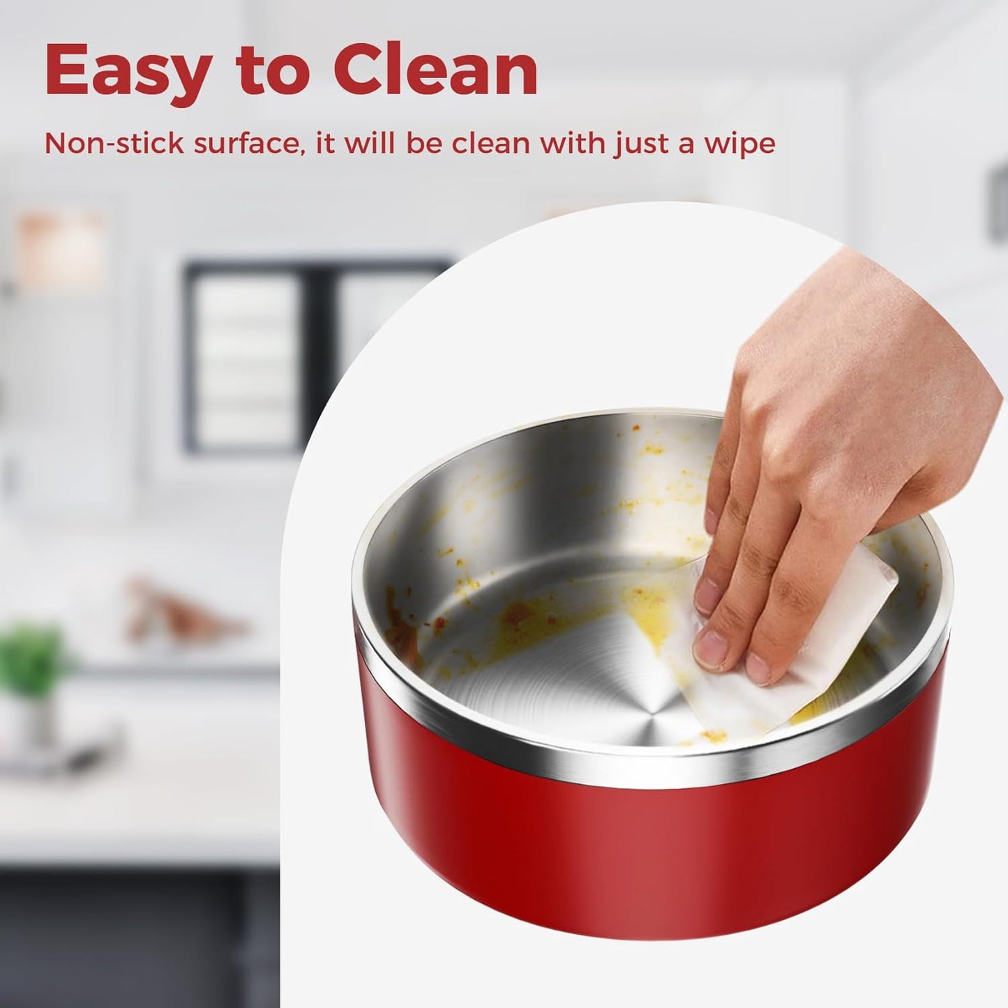 Dog Bowl, Stainless Steel Dog Food and Water Bowl with Non Slip Quiet Bottom, Easy to Clean, Dishwasher Safe, 64oz, Red