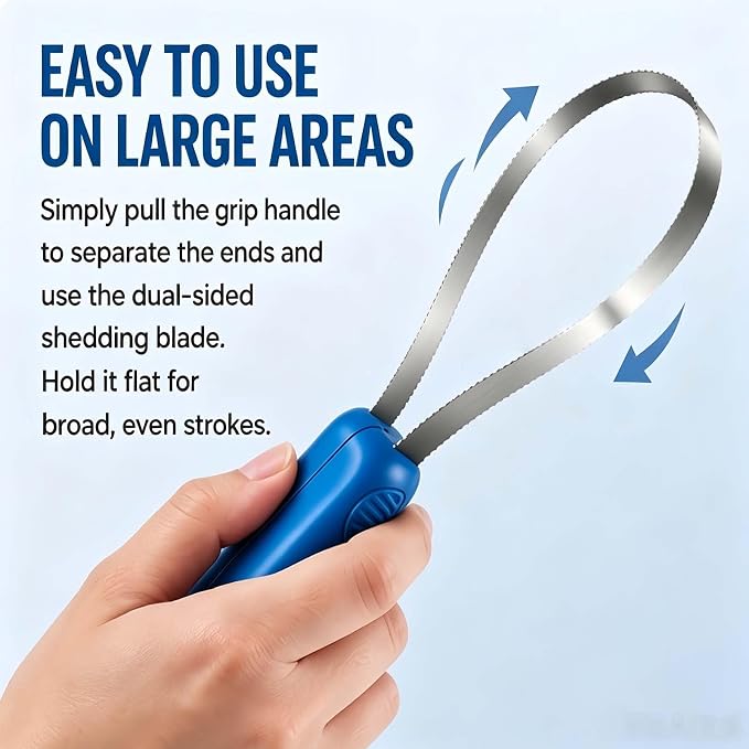 Dual Sided Shedding Blade for Dogs Cats Brush Horse, 2-in-1 Stainless Steel Deshedding Tool for Heavy Shedding, Pet Grooming Brush Removes Loose Hair Undercoat with Ergonomic Grip (2b)