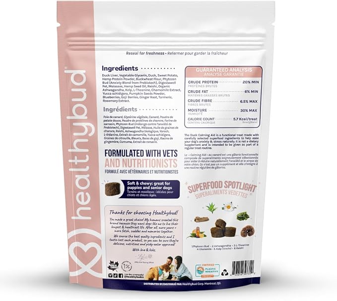 healthybud Calming Aid, Natural Duck Dog Treats & Toppers for Stress Relief - Dog Separation Anxiety, Stress Reduction - Support Calm, Immunity Health (4.6oz per Pack 2-Pack)