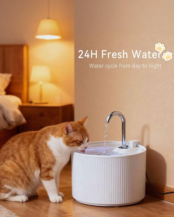 Ceramic Cat Water Fountain, 2.2L/74oz Cat Fountains for Drinking Indoor, Pet Water Fountain with Ultra-Quiet Pump (Fountain+5 Filters & 5 Sponges)