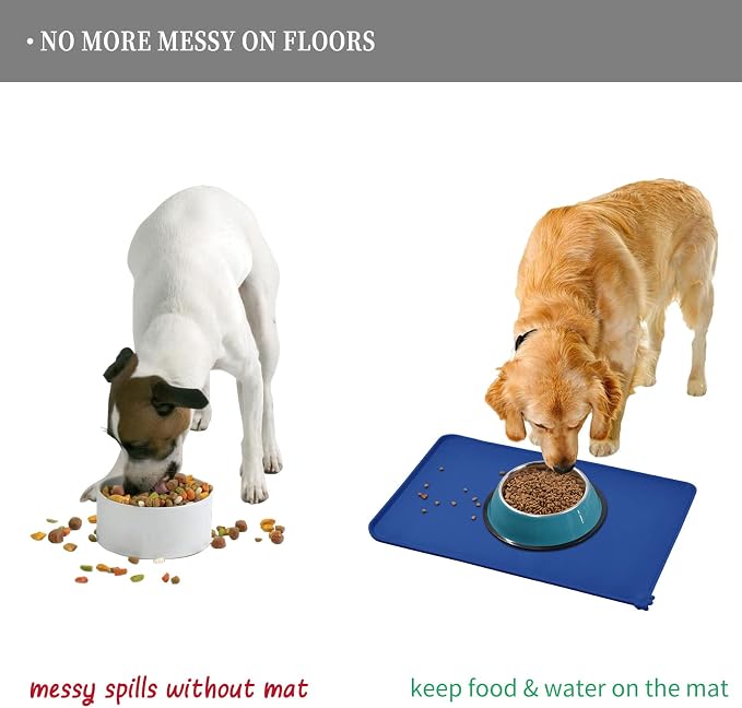 Reopet Silicone Pet Feeding Mat - Waterproof & Non-Slip Dog Cat Placemat | High Raised Edges Prevent Food & Water Spills to Protect Floors, Easy to Clean, Fit for Dog Cat Bowls