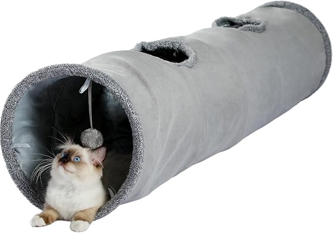 PAWZ Road Cat Scratching Post Bed Bundle with PAWZ Road Cat Tunnel 51 Inches Long Cat Toys Collapsible Tunnel 12 Inches in Diameter