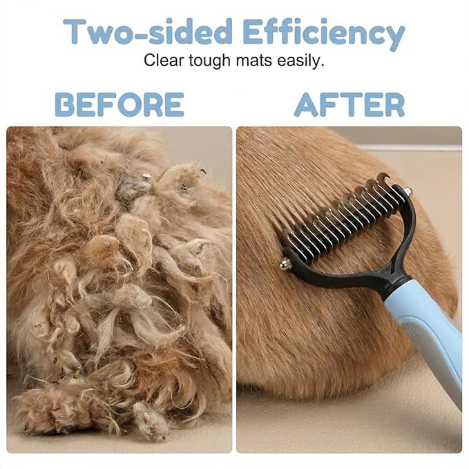 Dematting Comb for Dogs and Cats, 2026 Upgraded Pet Pro Tool Grooming, Dual-Sided Deshedding and Dematting Brush, Ergonomic Pet Grooming Brush, Gentle Pet Hair Remover Comb (Blue)