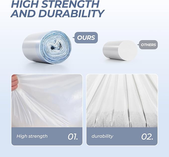 Litter Box Liners Drawstring Waste bag 6 Rolls / 120 Pcs, Heavy Duty Trash Bags, Compatible with Most of Automatic Cat Litter Box, like G1/ E2