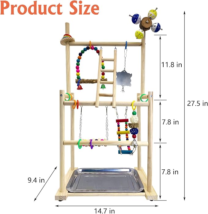 Hamiledyi Natural Wood Bird Playground - Large 3-Tier Perch Stand and Birds Nest Straw