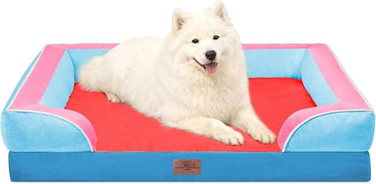 Comfort Expression Orthopedic Dog Bed for Large Dogs 36x27 Inch, Waterproof Egg Crate Foam Large Pet Bed with Bolsters, Dog Couch with Washable Cover & Non-Slip Bottom, Atlanta