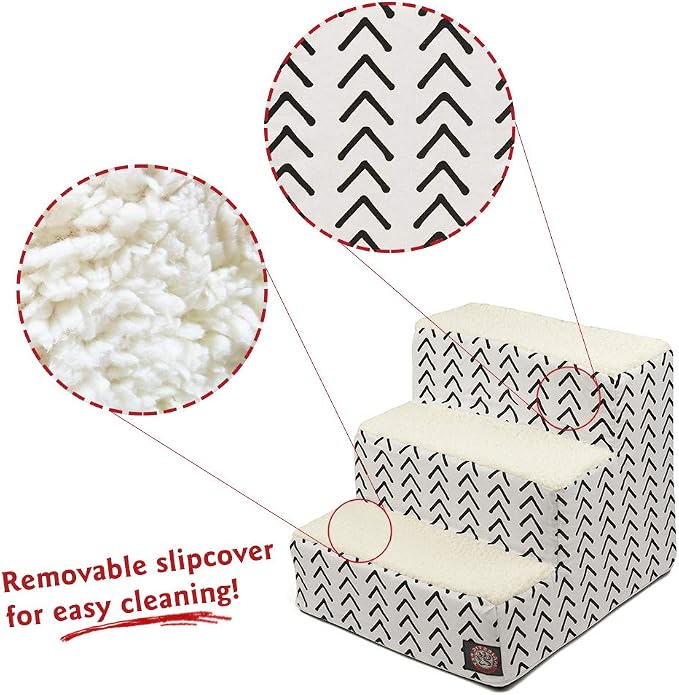 Majestic Pet 3 Step Portable Dog Stairs for Small Dogs to get on Bed Supports 25 lbs or Less – Dog Steps for High Bed with Machine Washable Cover – Pet Stairs for Cats Boho Arrow White/Black