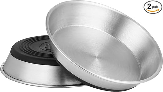 WROSWT Stainless Steel Cat Bowls,Whisker Friendly Shallow Cat Dishes for Food and Water,Non-Slip Silicone Bottom,Heavy Duty,Replacement Kitten Metal Plate for Elevated Stands,2 Pack