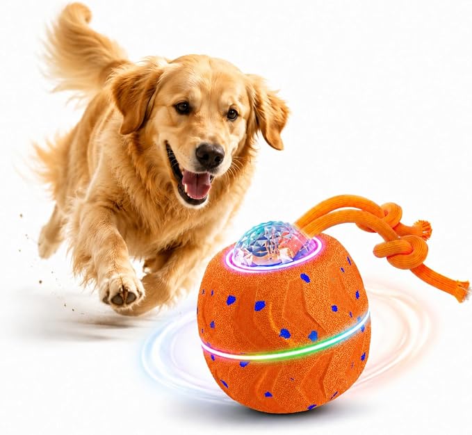Smart Dog Ball E-TPU Interactive Dog Ball, Automatic Rolling with LED Glow (Orange, Oval)