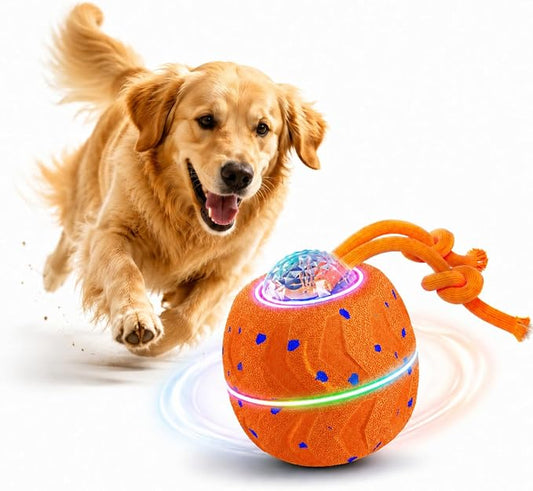 Smart Dog Ball E-TPU Interactive Dog Ball, Automatic Rolling with LED Glow (Orange, Oval)