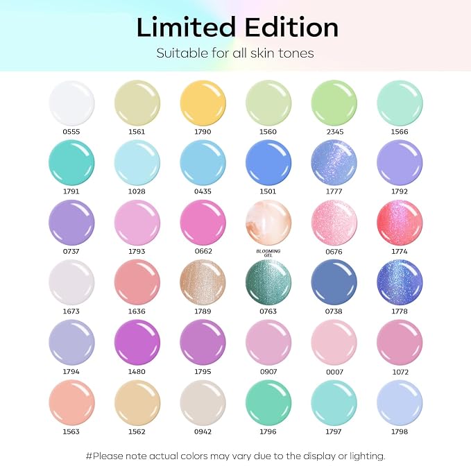 Modelones 40 Pcs Gel Nail Polish Kit, 36 Colors Dreamy Macaroon Pastel Gel Polish Colors Set Soak Off LED Soft Summer Bright Purple Pink Blue Yellow Green with Base Coat& Matte Glitter Glossy Top Coat