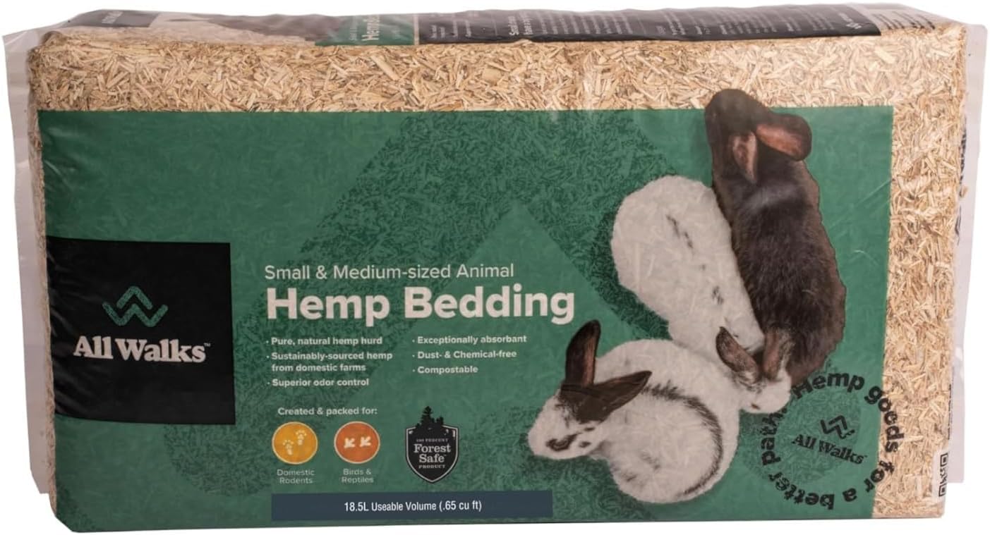 All Walks 18.5 Liter 100% Natural Hemp Bedding - Odor Control, Dust-Free, Chemical-Free, for Chicken Coops, Hamsters, Rabbits & Small Animals, Biodegradable, Made in USA, Highly Absorbent