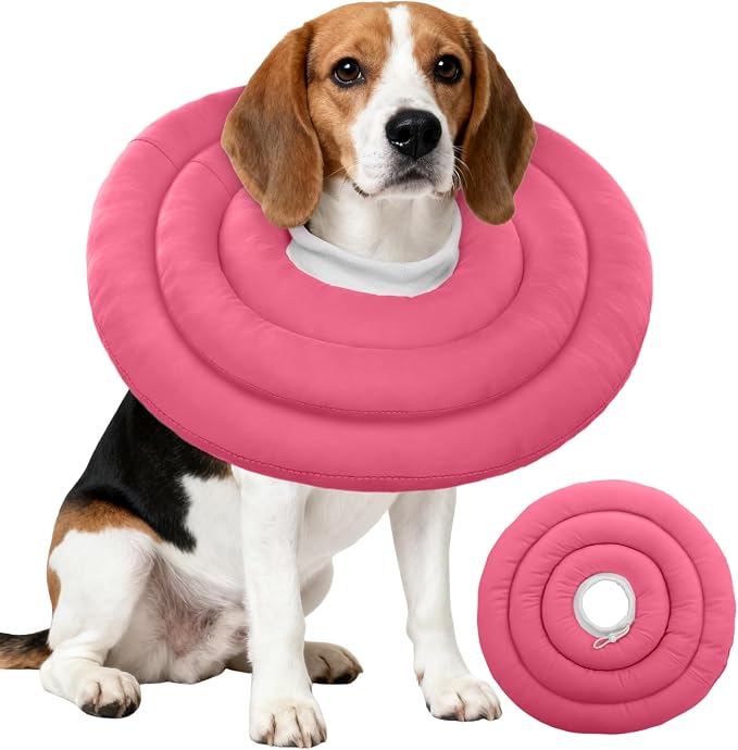 IDOMIK Dog Recovery Collar, Waterproof Soft Dog Cone After Surgery, Comfy Protective Elizabethan Collar Alternative for Dogs Cats, Adjustable Pet Neck Donut Cone Anti-Licking Biting Wounds,Rose,XL