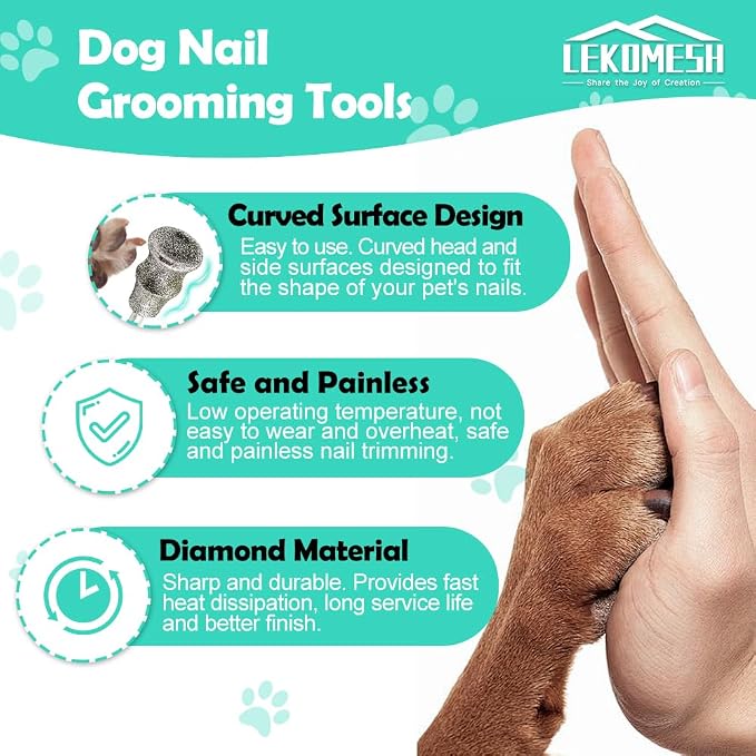 Dog Nail Grinder Bits - 1/8" Diamond Rotary Bit for Dogs and Cats, Pet Nail Grinder Wheel for Home Grooming Tools and Animal Nail Care