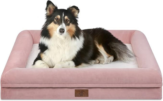 Medium Orthopedic Dog Beds, Large Waterproof Dog Bed with Removable Cover, 4-Sides Bolster Support Pet Soft Sofa, Washable Pet Beds for Large Dogs, Pink