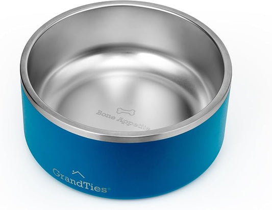 GrandTies Stainless Steel Dog Bowl | Engraved Reusable BPA-Free Insulated Pet Feeder | Large Heavy Duty Non Skid Spill Proof Dog Dish | Outdoor Water Bowl (64oz, Cobalt Blue)