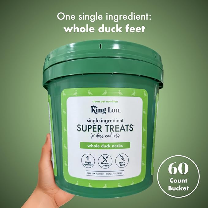 King Lou Pets - Whole Duck Necks for Dogs & Cats - Dehydrated Dog Treats - USA-Made Dental Chews for Dogs - Protein-Rich Collagen Snacks, 60 Count