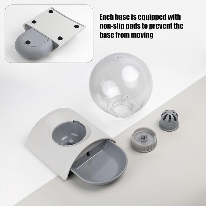 Pet Water Dispenser, 2.8L Automatic Gravity Cat Water Dispenser for Cats, Dogs & Rabbit, Detachable Cat Dog Water Dish Feeder with Spherical Waterer Bubble, Grey
