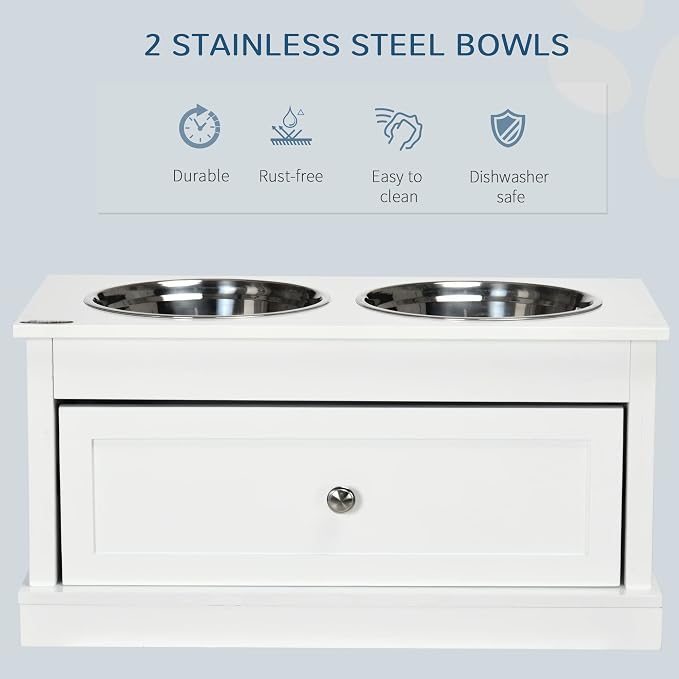 PawHut Large Elevated Dog Bowls with Storage Cabinet Containing Large 44L Capacity, Raised Dog Bowl Stand Pet Food Bowl Pet Feeding Station, Brown