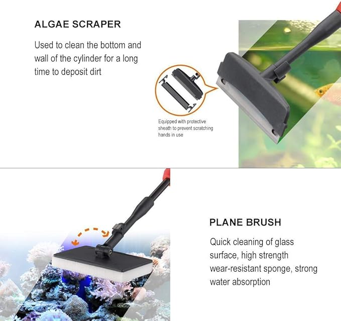 UPETTOOLS 8-Piece Aquarium Cleaning Kit – 6 in 1 Fish Tank Cleaning Set with 2 Replacement Algae Scraper Blades